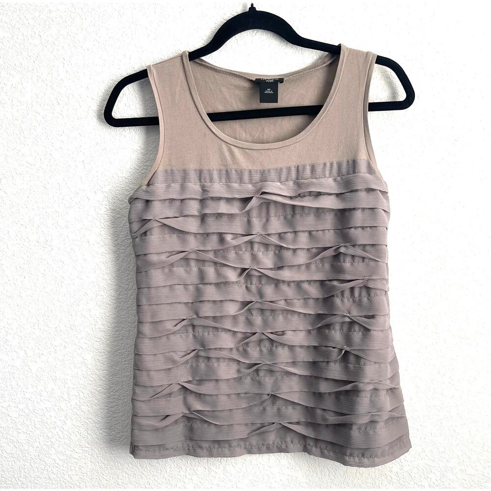 Ann Taylor Sleeveless Light Brown Ruffled Top Women Size Petite Medium Pre-loved